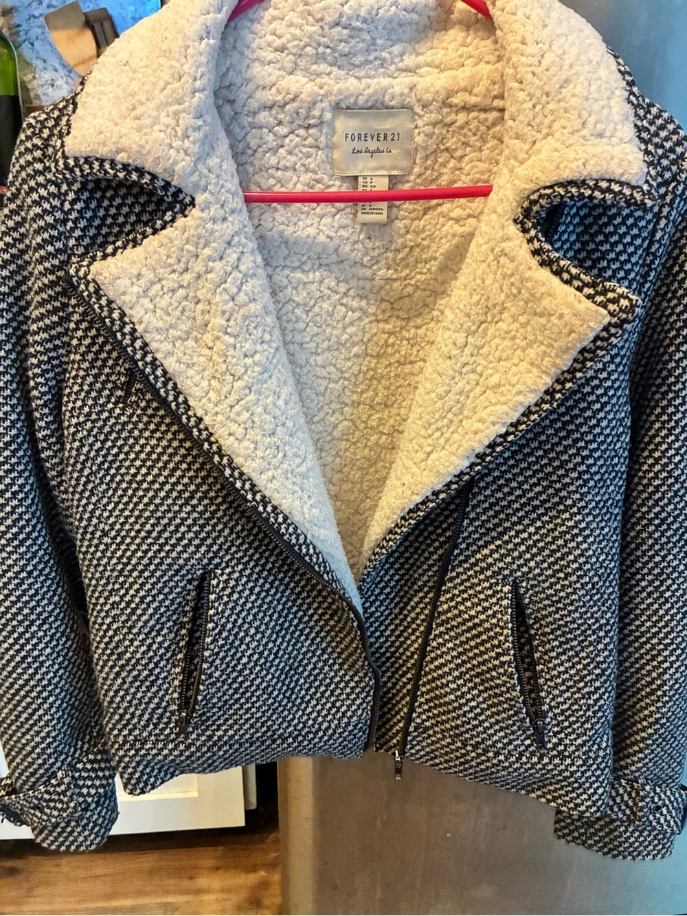 Forever 21 Black and Cream Houndstooth Sherpa Blazer Jacket